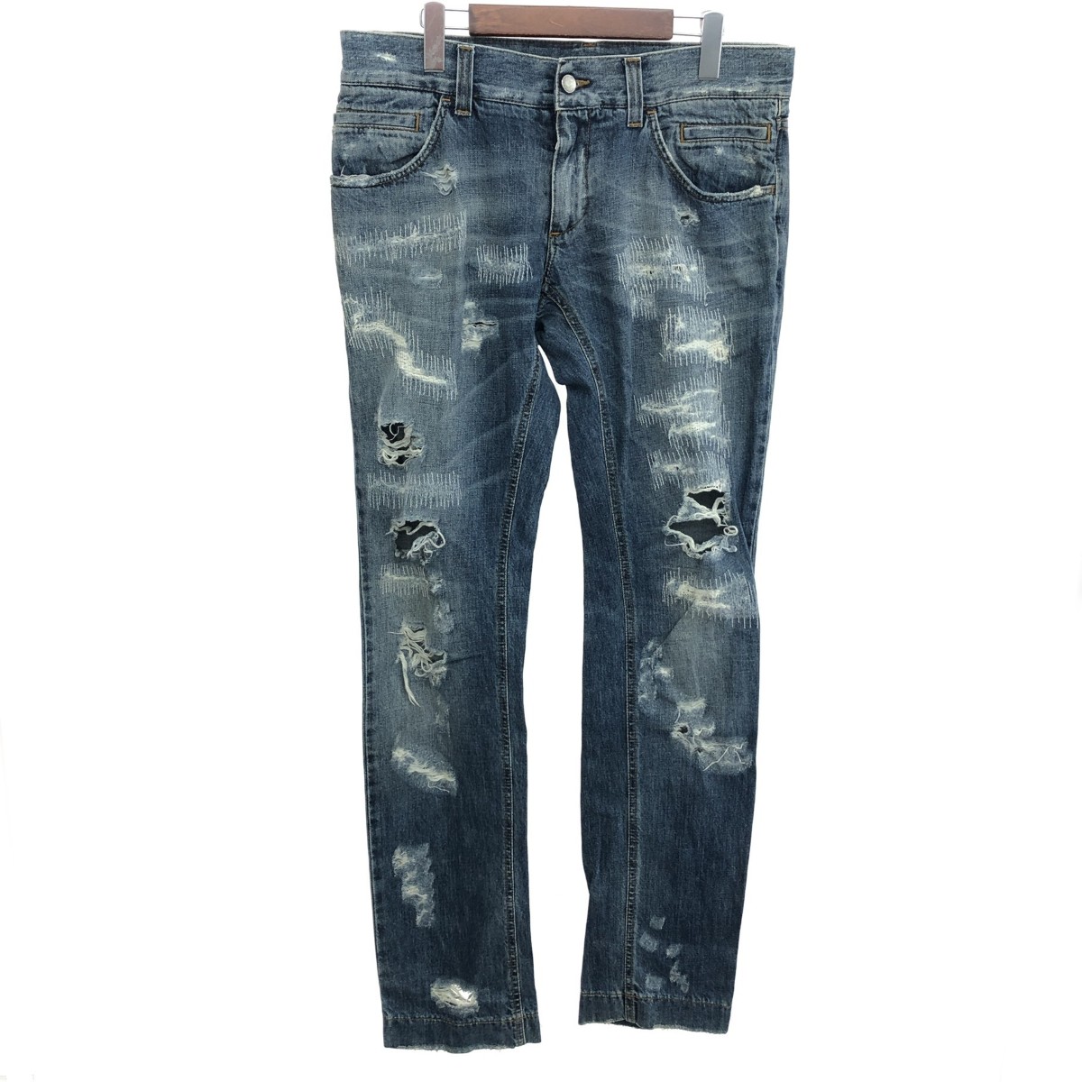 DOLCE&GABBANA ドルチェ&ガッバーナ デストロイ加工デニムパンツ サイズ:48 G4Y0LD ブルー メンズ【中古】