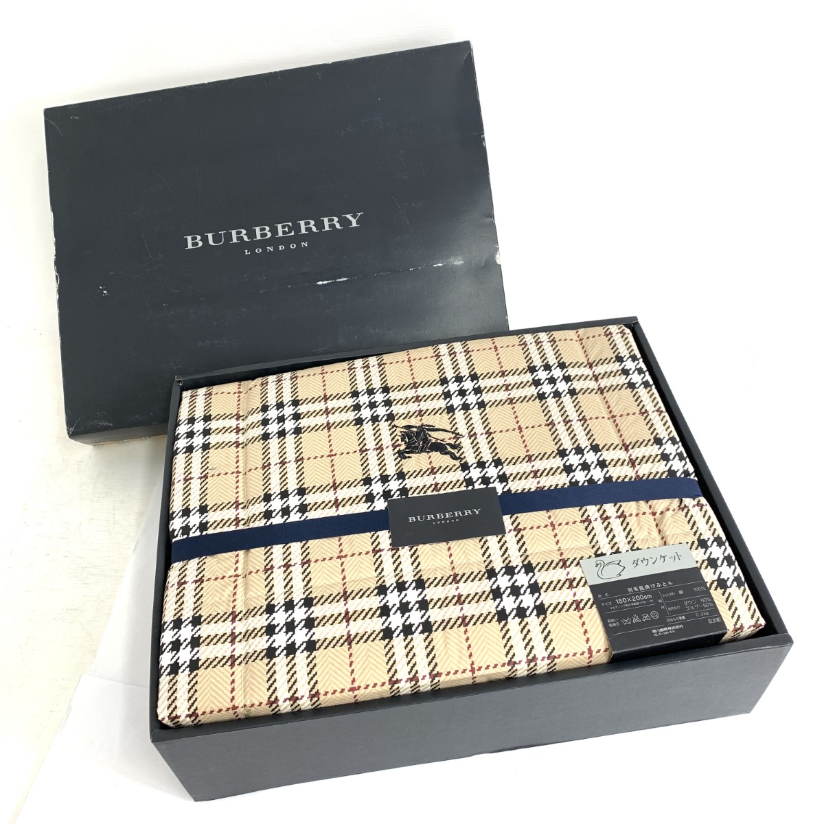 BURBERRY LONDON バーバリーロンドン 羽毛肌掛けふとん/ダウンケット 美品 西川産業/ダウン×フェザー ホースロゴ刺繍/ノバチェック 【中古】