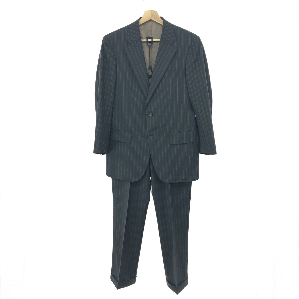 BURBERRY LONDON バーバリーロンドン ストライプ2Bスーツ サイズ:A5 A6 ジャケット＆パンツ/背抜き グレー メンズ【中古】