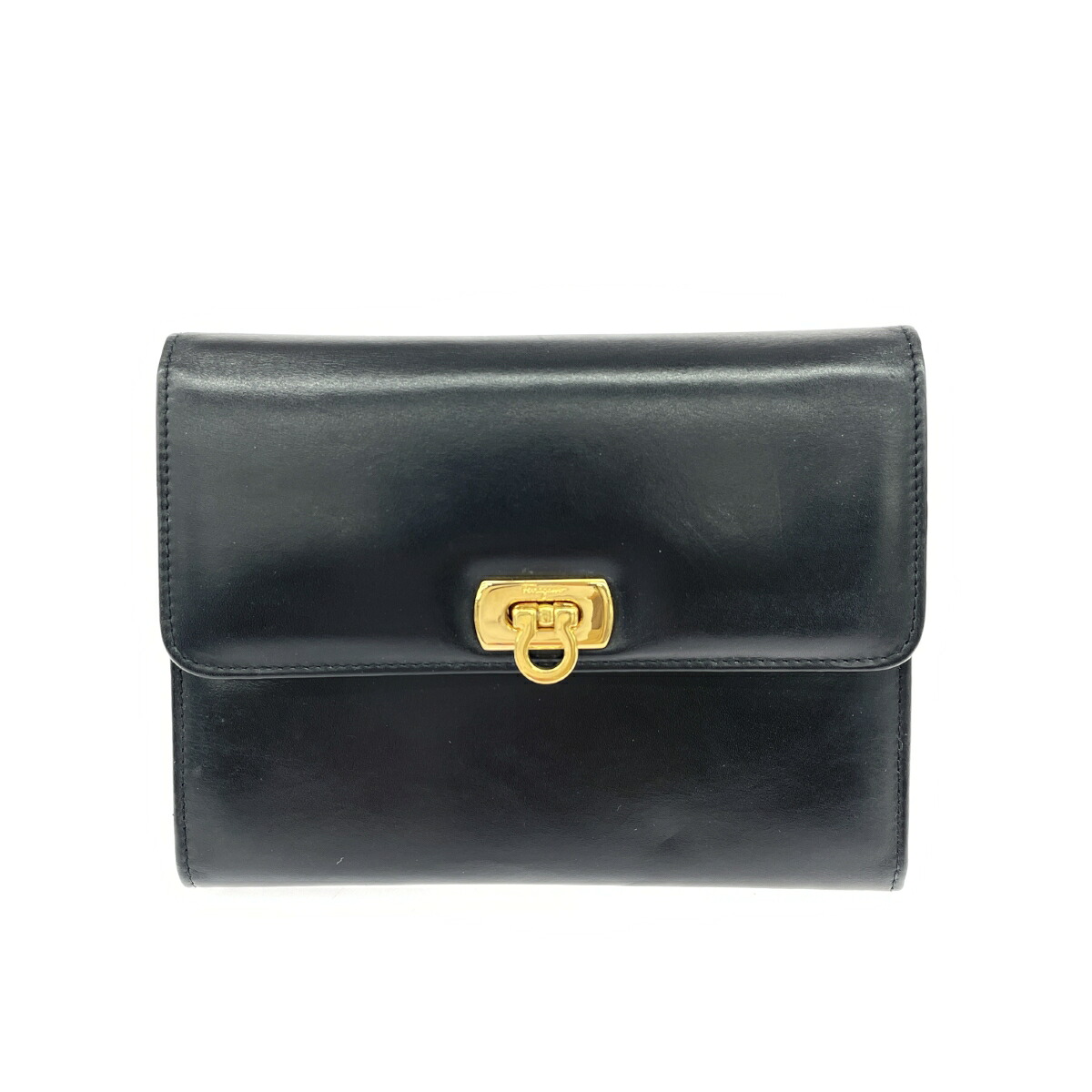 ★百貨店大売り出し客体商いもの★  Salvatore Ferragamo サルヴァトーレフェラガモ かざり付ける合切袋   ガンチーニ/なめし革    黒いこと レディース【中古】