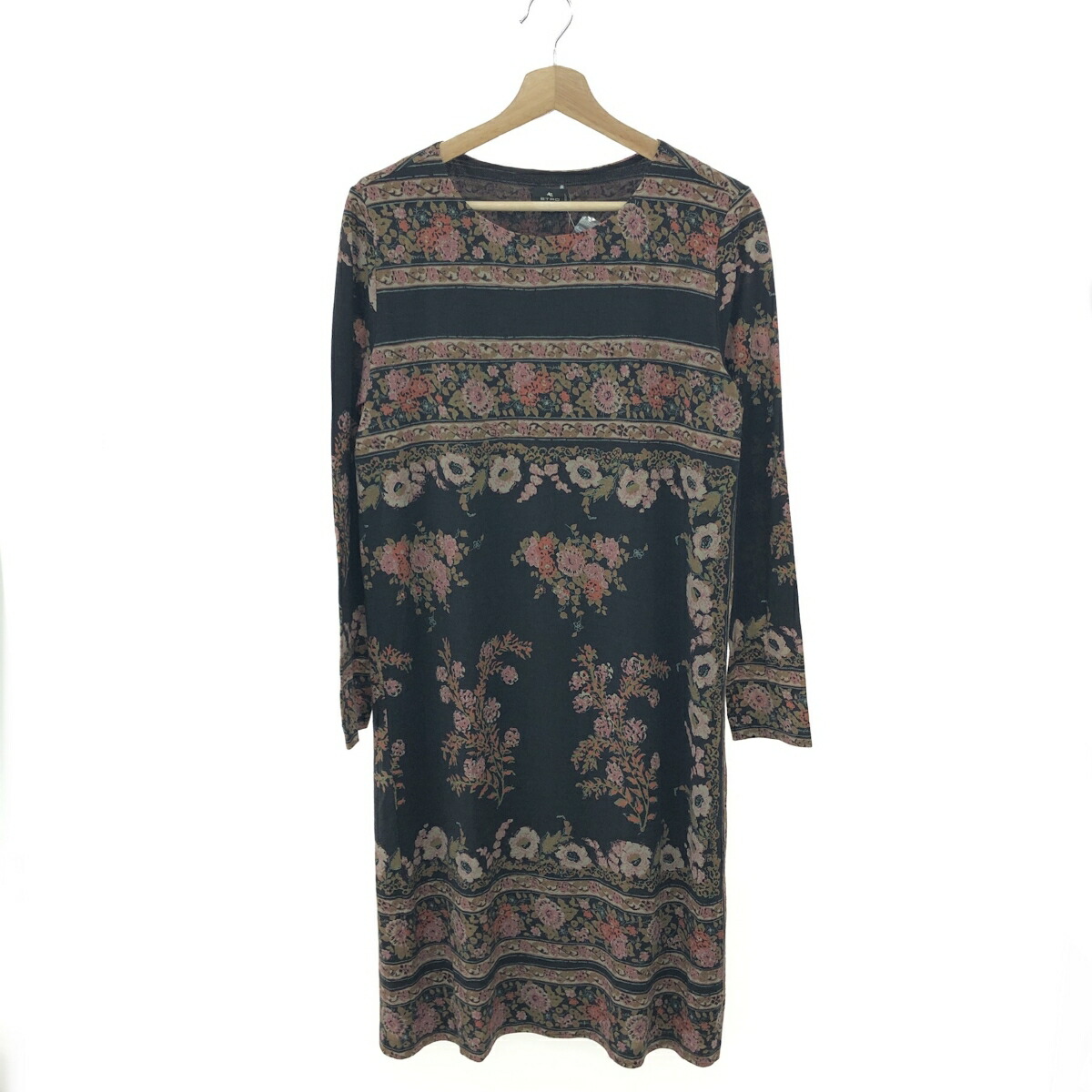 ETRO エトロ ベルト付ワンピース 良好 サイズ:42 総柄/花柄/長袖/ウール チャコールグレー レディース【中古】