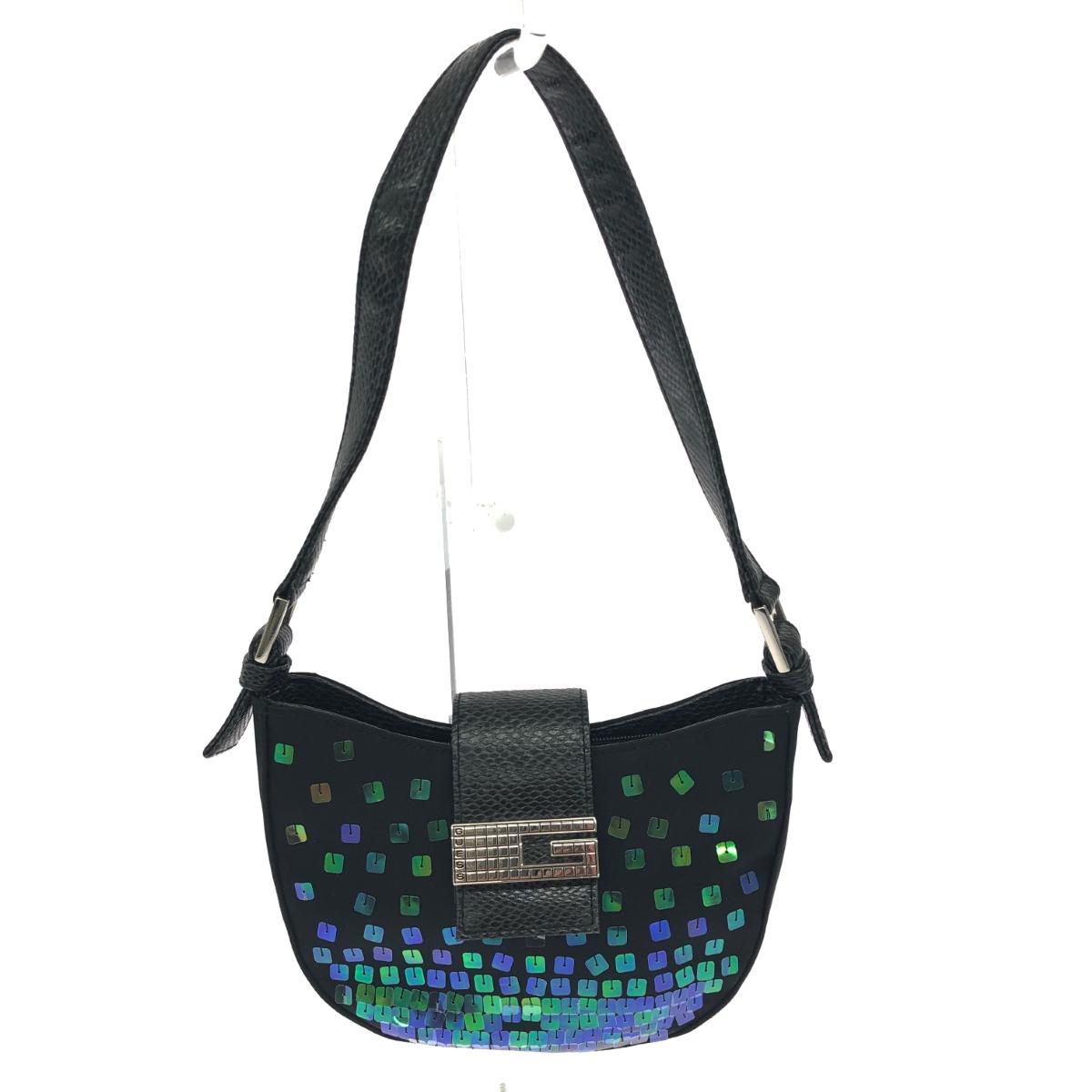 GUESS ゲス サイドポーチ 良好 Gロゴプレート/スパンコール/ナイロン ブラック レディース【中古】