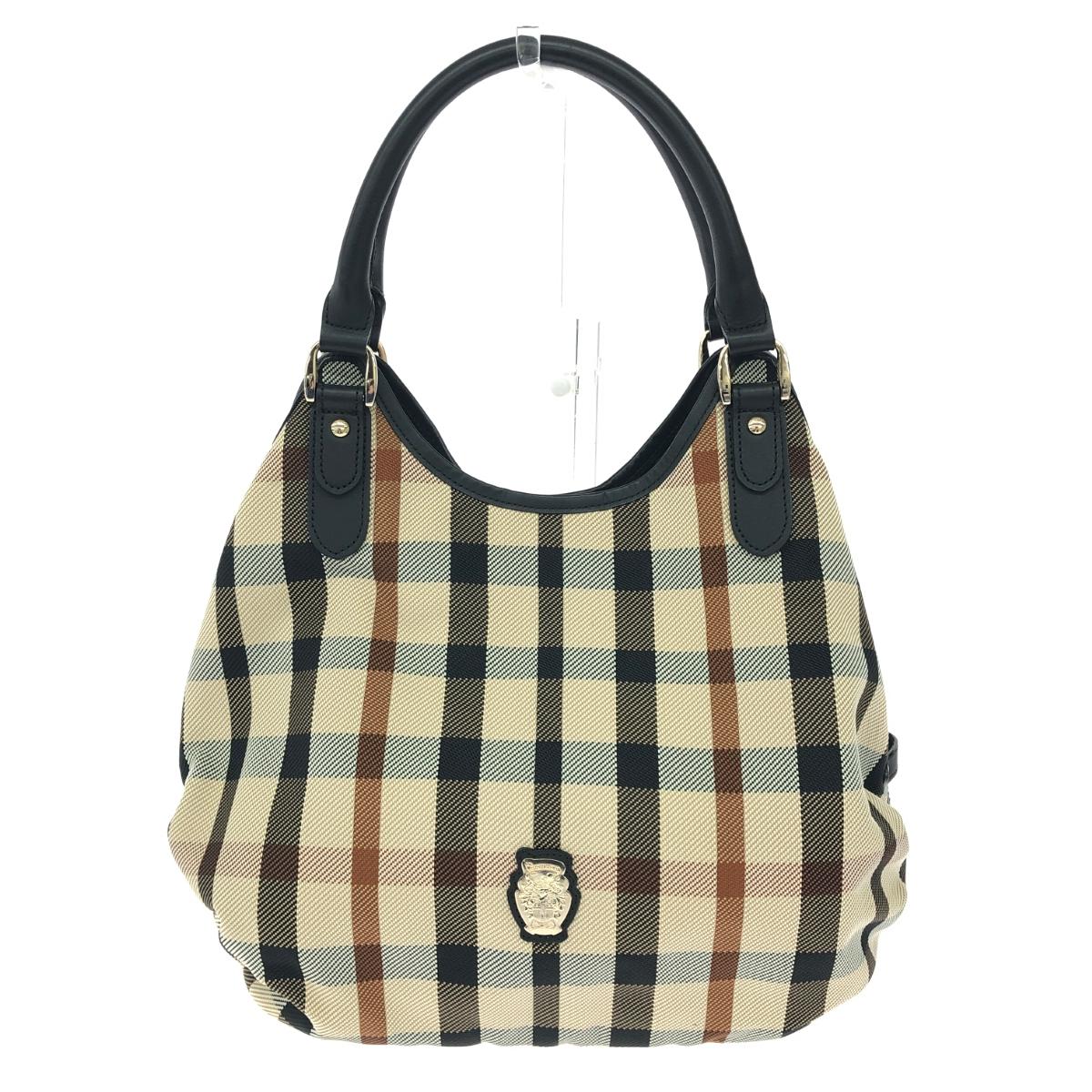 DAKS LONDON ダックスロンドン トートバッグ 良好 サイドギャザー/ハウスチェック/ナイロンキャンバス ベージュ レディース【中古】｜リサイクル ティファナ