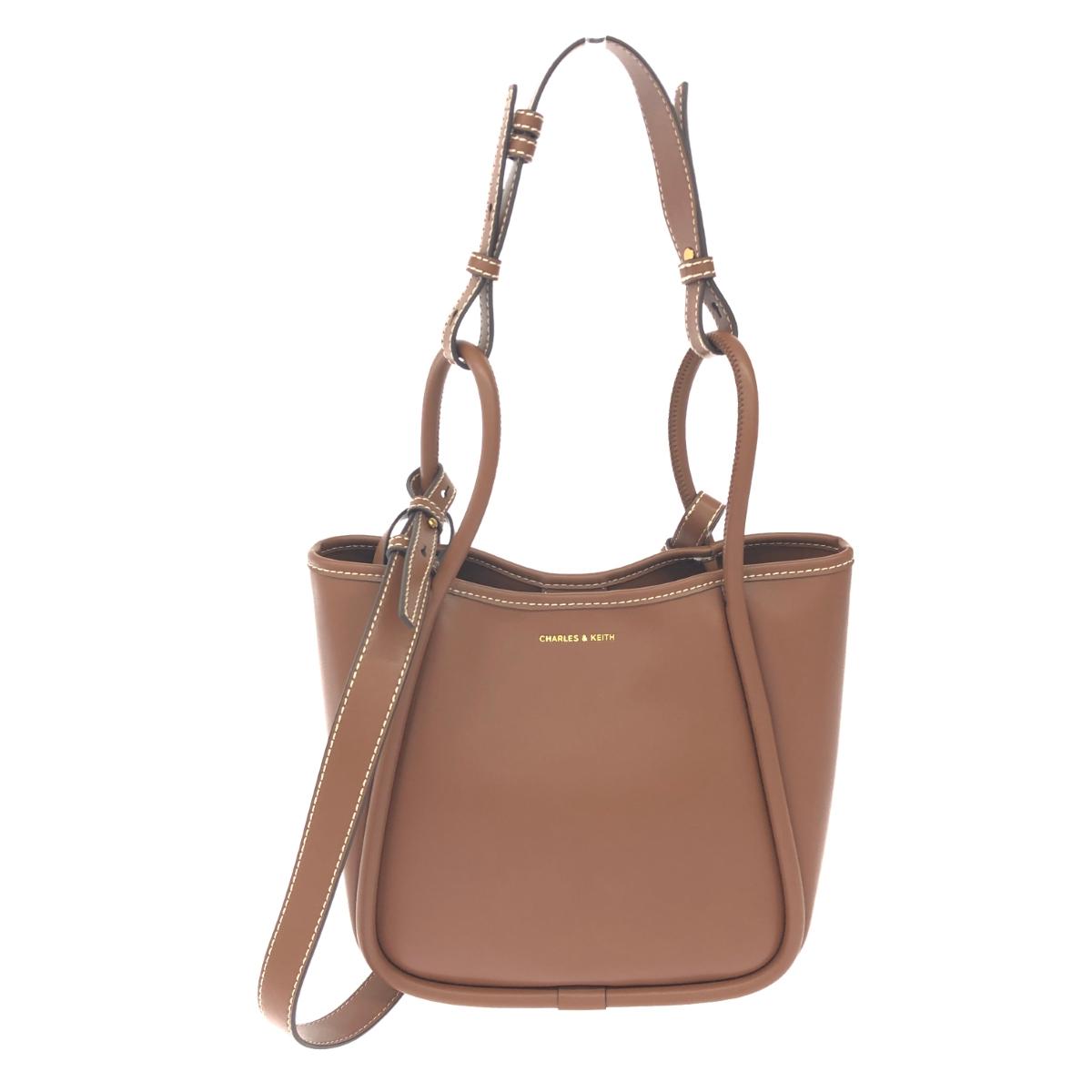 CHARLES&KEITH チャールズ&キース ミニライラチューブラートートバッグ 美品 PVC ブラウン レディース【中古】