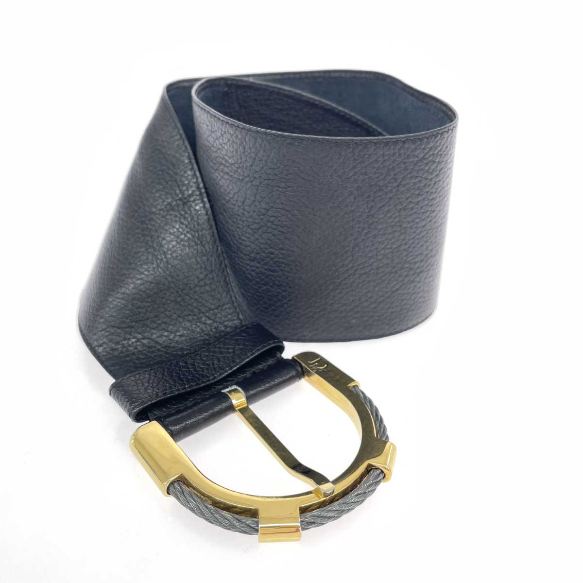 Christian Dior クリスチャンディオール サッシュベルト Dロゴバックル/Dior/ワイヤー/レザー/ ブラック レディース【中古】