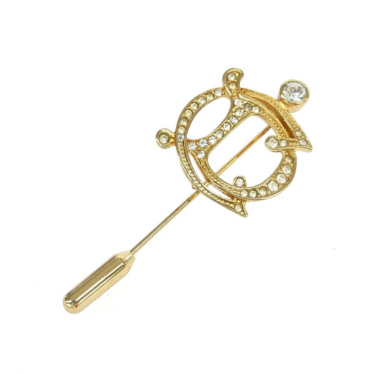 Christian Dior クリスチャンディオール ピンブローチ 美品 エンブレムロゴ/ラインストーン ゴールドカラー レディース【中古】｜リサイクル ティファナ