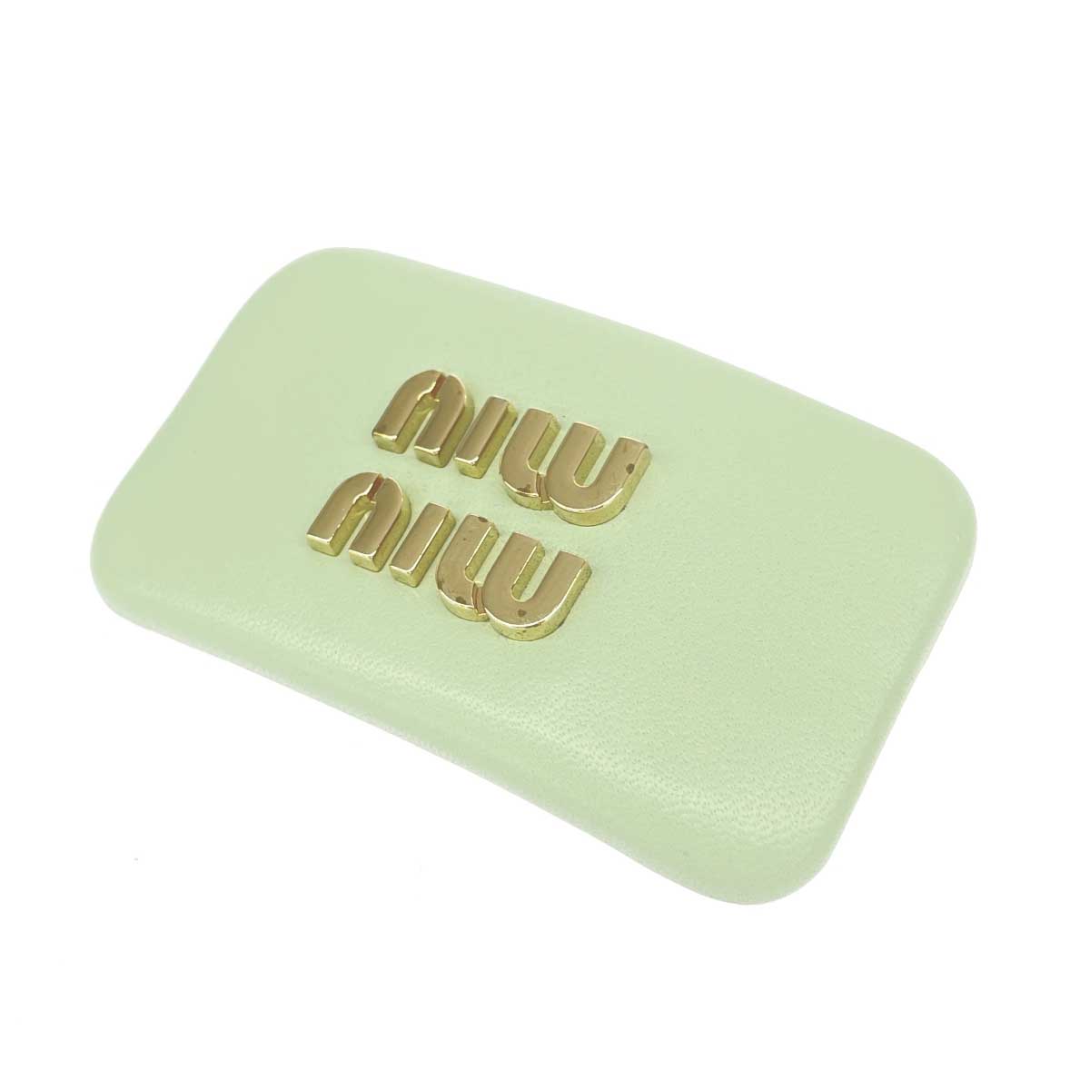 miumiu ミュウミュウ バレッタ 美品 ロゴ金具/レザー ゴールドカラー/グリーン レディース【中古】