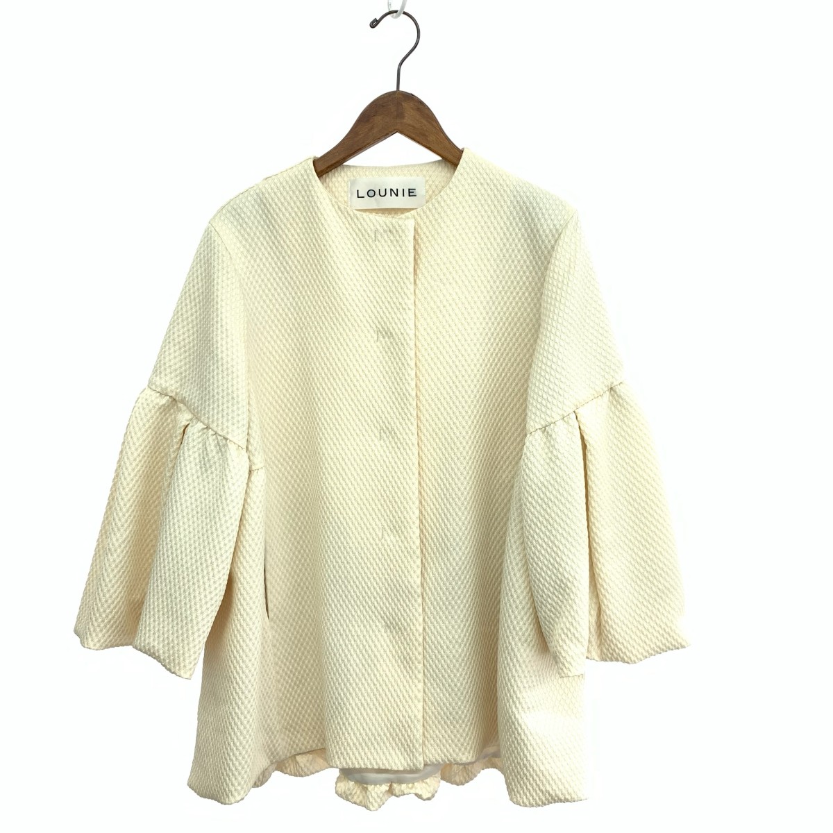 LOUNIE ルーニィ ジャカードバルーンノーカラージャケット 美品 サイズ:36 定価￥39.600/オケージョン ホワイト レディース【中古】