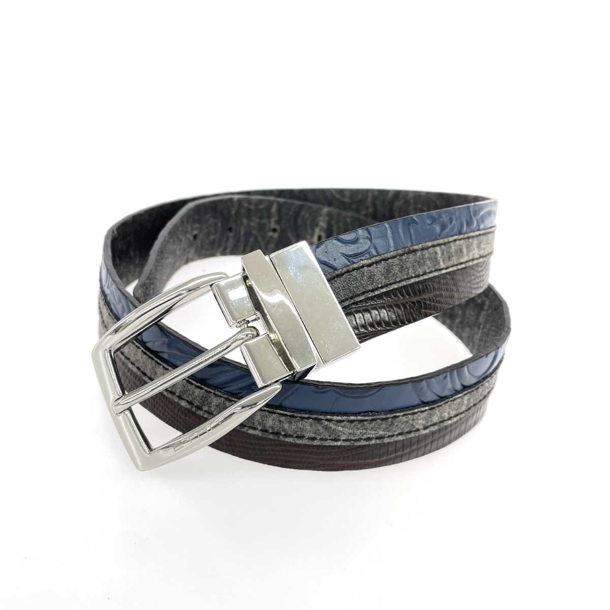 ETRO エトロ ベルト ペイズリー/リザード型押し/レザー/ ネイビー×ブラウン レディース【中古】