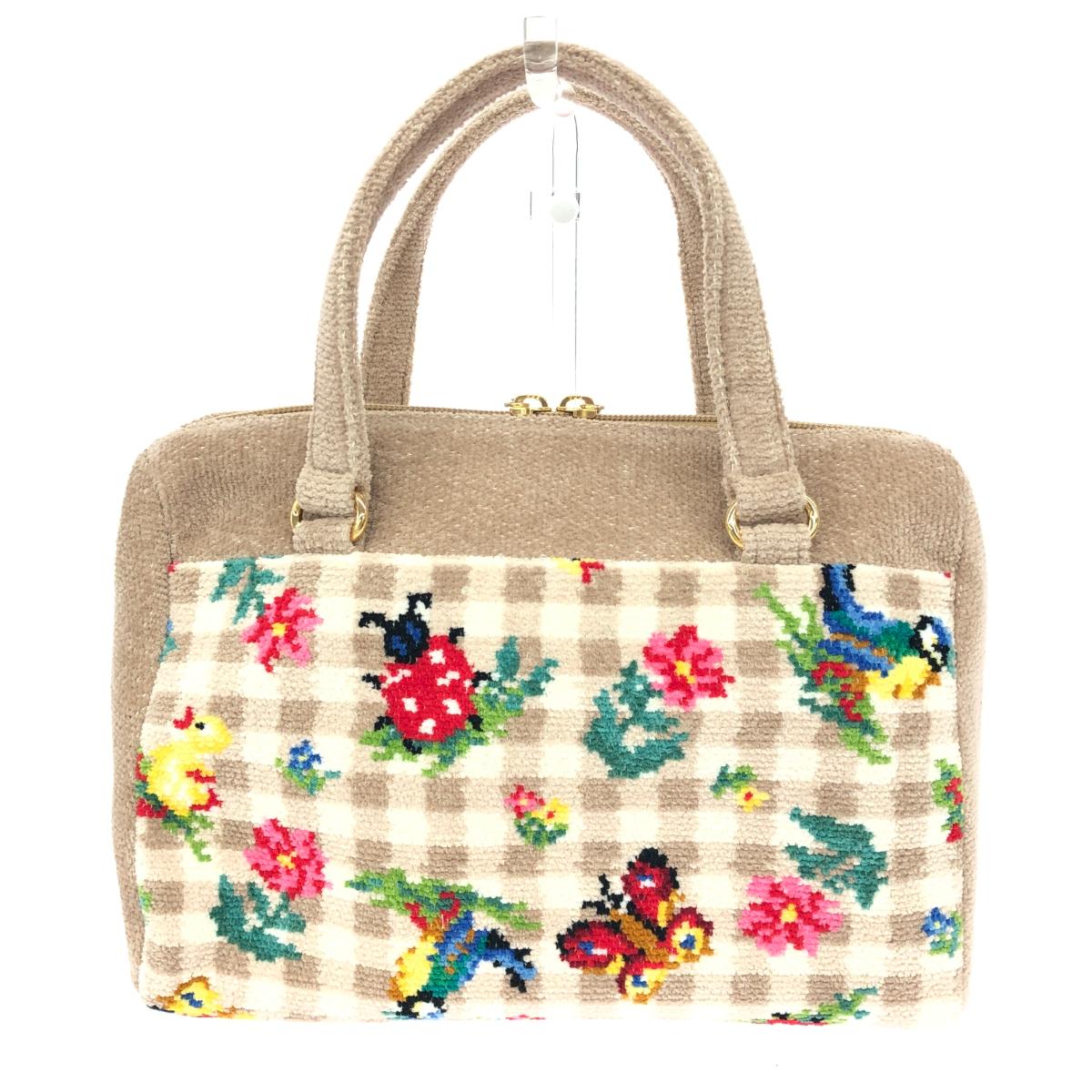 FEILER フェイラー ミニボストンバッグ 美品 ハイジチェック/シェニール織/WEB限定 ベージュ レディース【中古】|リサイクル ティファナ