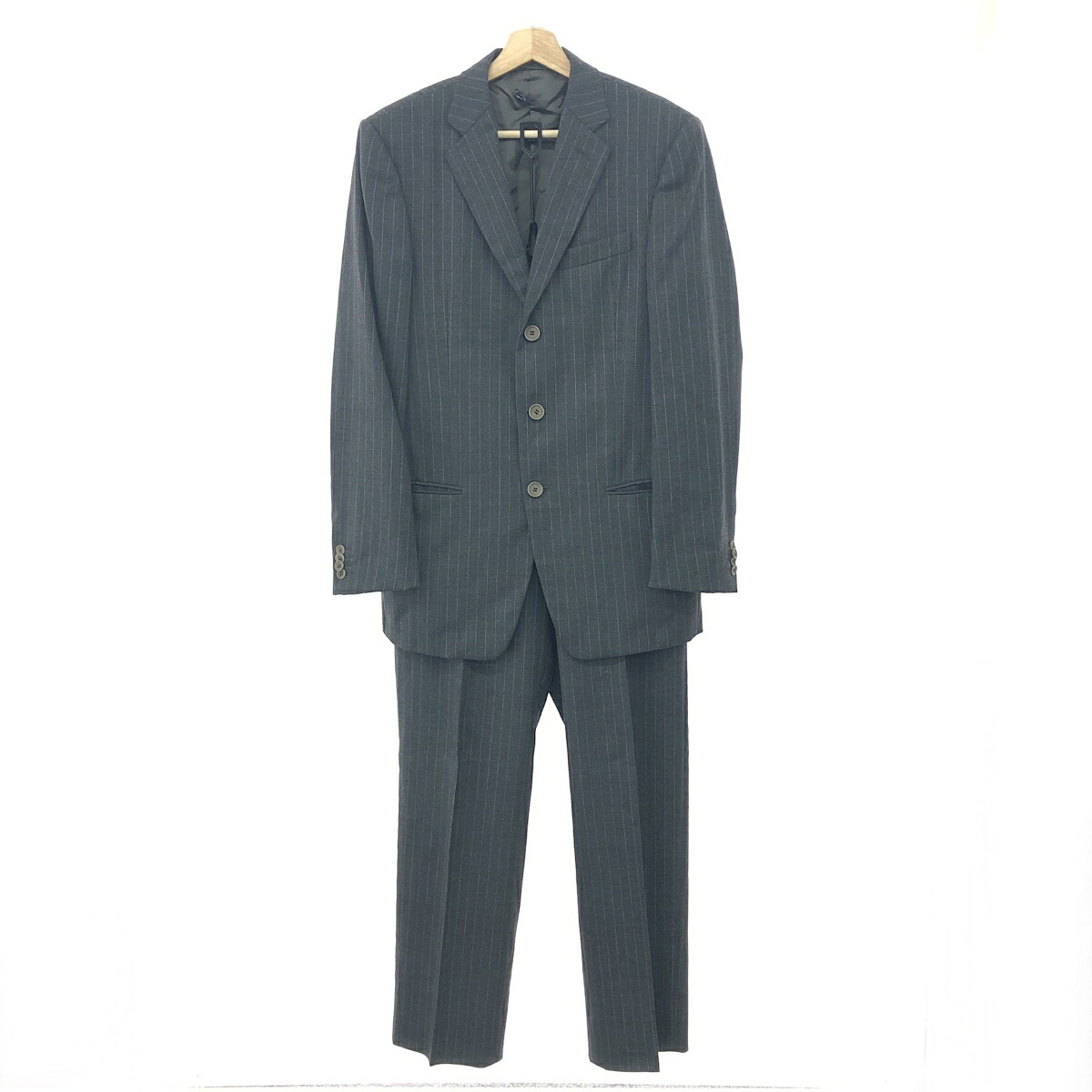 GIORGIO ARMANI ジョルジオアルマーニ セットアップ 良好 サイズ:46 3Bスーツ/ストライプ/ウール グレー メンズ【中古】