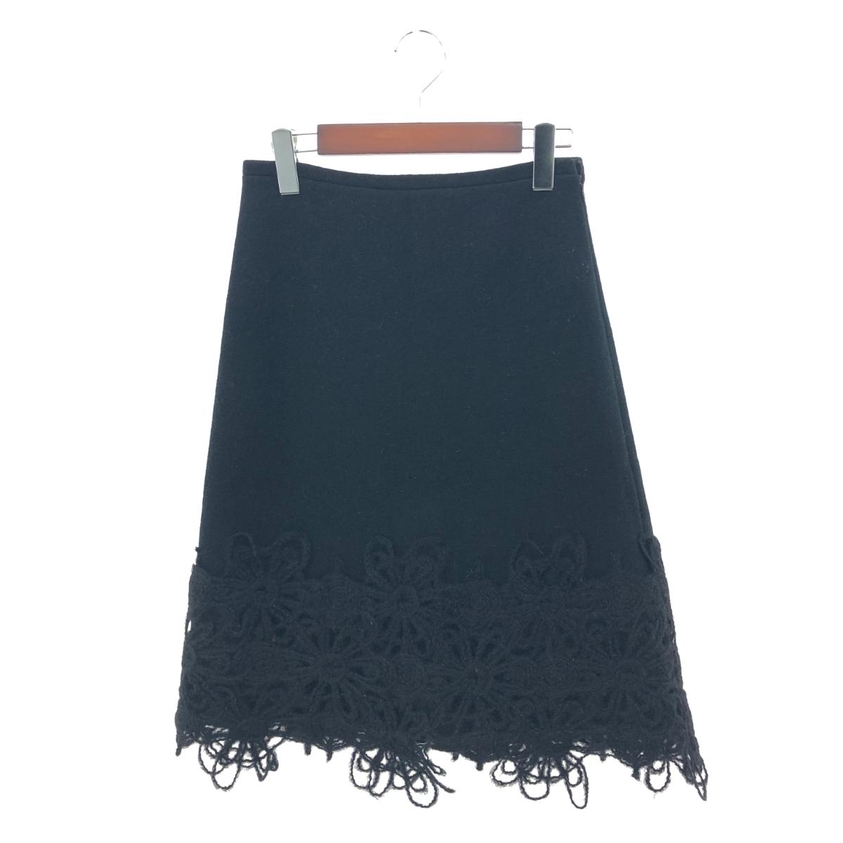 agnes b. アニエスベー 御花刺しゅうひな型スコート 好ましい 大きさ:36 ウール・モヘヤ混 MADE IN FRANCE   黒いこと レディース【中古】