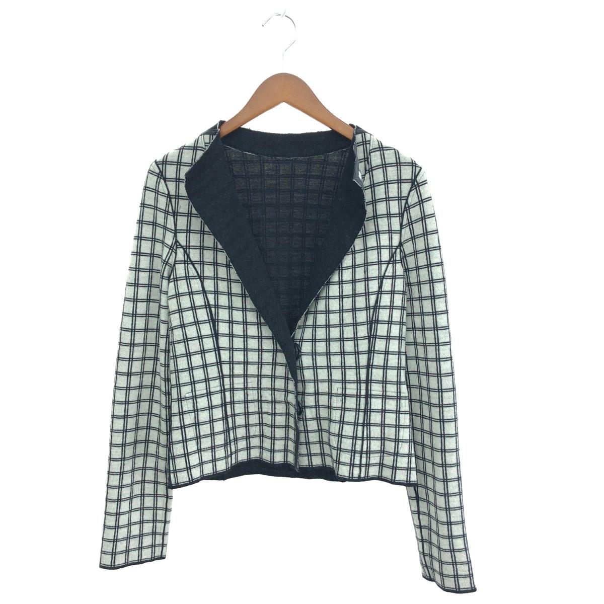 HIROKO KOSHINO ヒロココシノ リバーシブルウールジャケット 良好 サイズ:38 ニット ブラック/ホワイト レディース【中古】｜リサイクル ティファナ