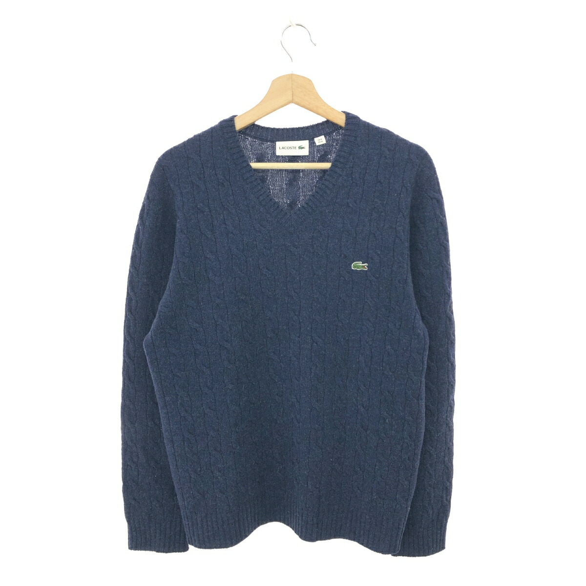LACOSTE ラコステ Vネックケーブルニット 良好 サイズ:M ネイビー メンズ【中古】