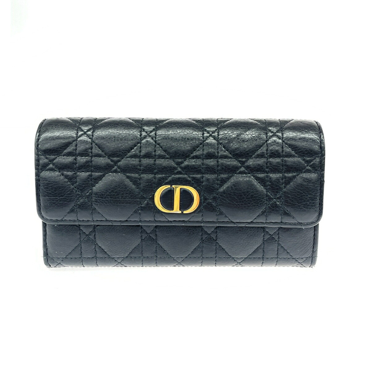 ◆ Fashion THE SALE客体商いもの◆ Christian Dior ディオール 二つ折り長紙入れ/カナージュ   子ヒツジ人はだ    黒いこと レディース【中古】