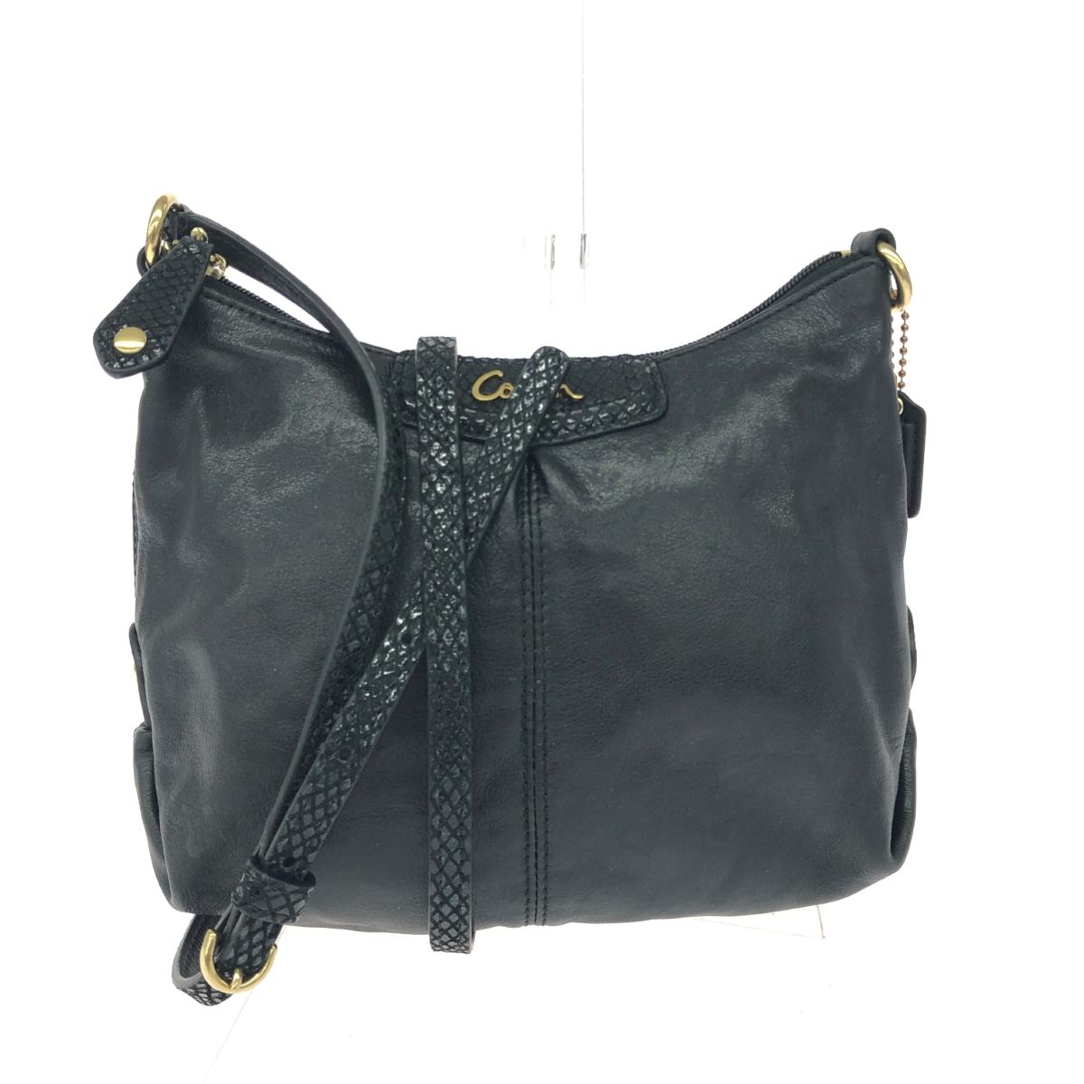 COACH コーチ ミニショルダーバッグ 良好 パイソン型押し/プリーツ/レザー/ブラック 【中古】