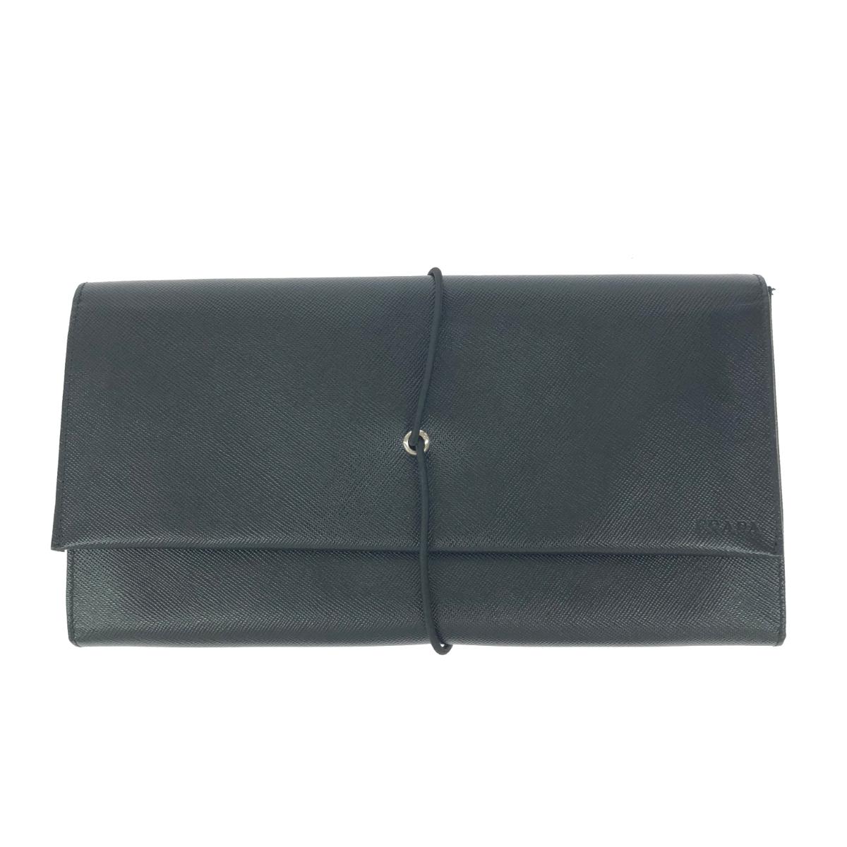 PRADA プラダ クラッチペダル御徒面子   サフィアーノレザー 1M1250   黒いこと ユニ一発やる【中古】