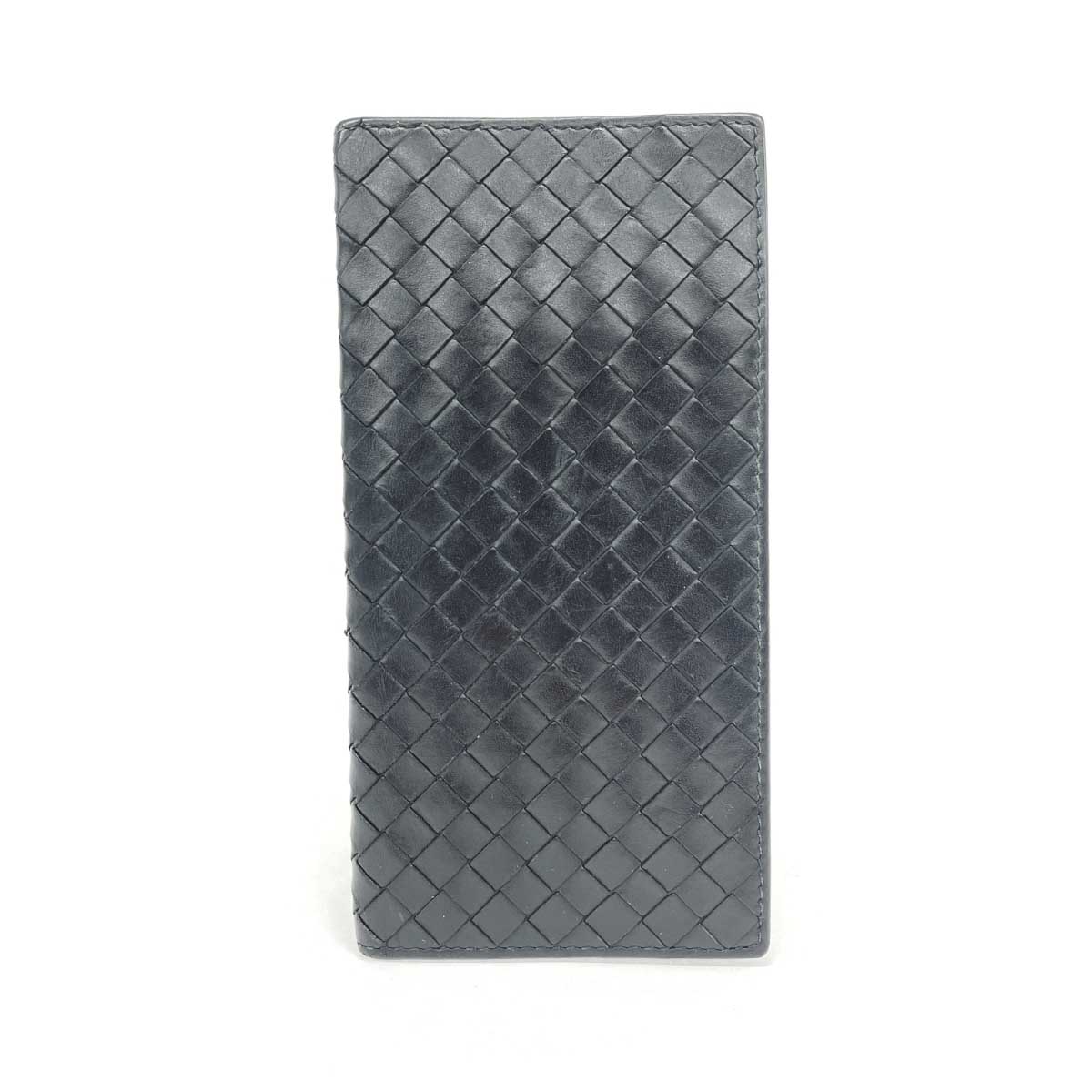 BOTTEGA VENETA ボッテガヴェネタ 二つ折り札入れ 長財布 イントレチャート レザー ブラック メンズ【中古】