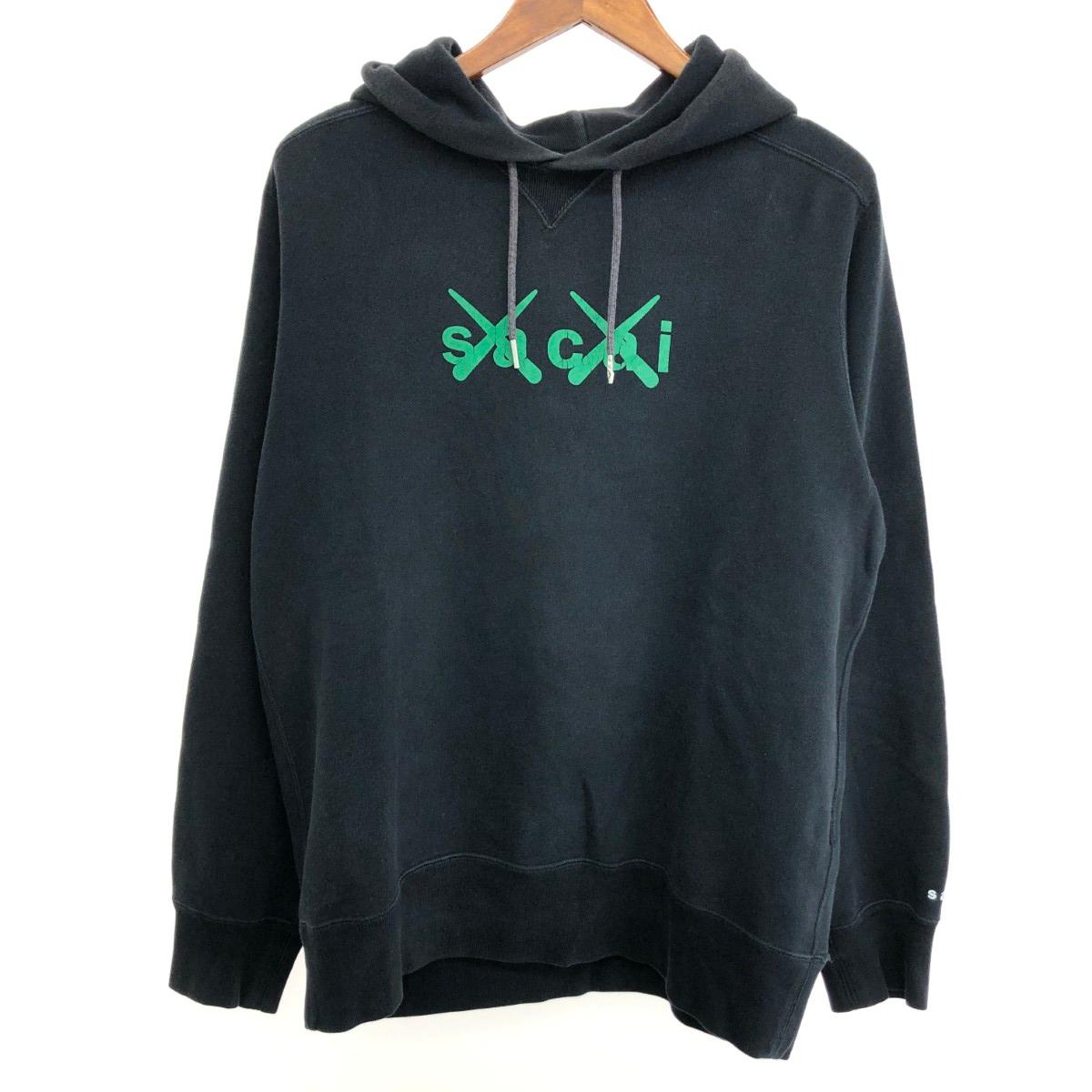 Sacai サカイ プルオーバーパーカー/カウズコラボ サイズ:3 Flock Print Hoodie 21-0286S ブラック メンズ【中古】