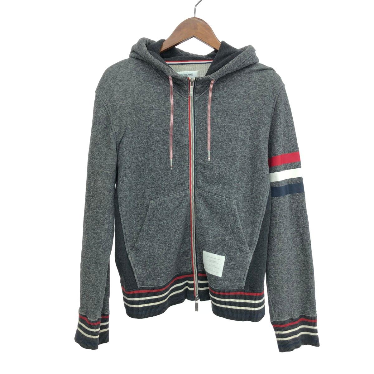THOM BROWNE トムブラウン ジップアップパーカー サイズ:0 グレー メンズ【中古】