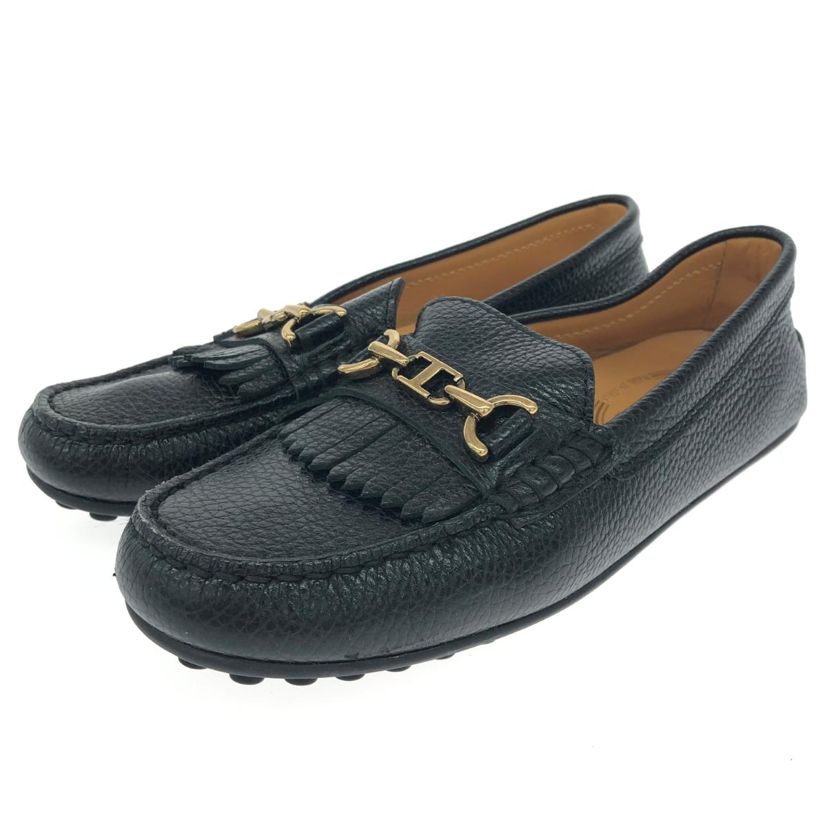 TOD'S トッズ ドライビングシューズ 良好 表記サイズ:35 1/2 レザー/フリンジ/Tロゴチェーン ブラック レディース【中古】