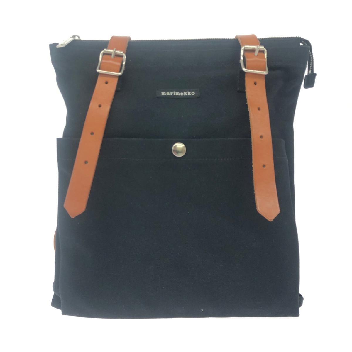 marimekko マリメッコ EPPU/エップ キャンバス×レザー/２WAY ブラック 【中古】