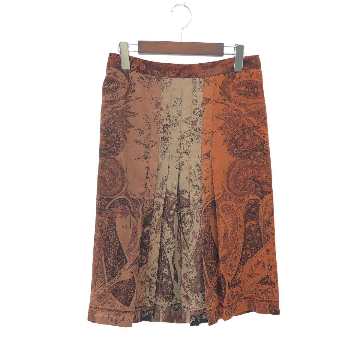 ETRO エトロ プリーツデザインスカート 良好 サイズ:42 ウール×シルク 総柄 ブラウン/オレンジ レディース【中古】