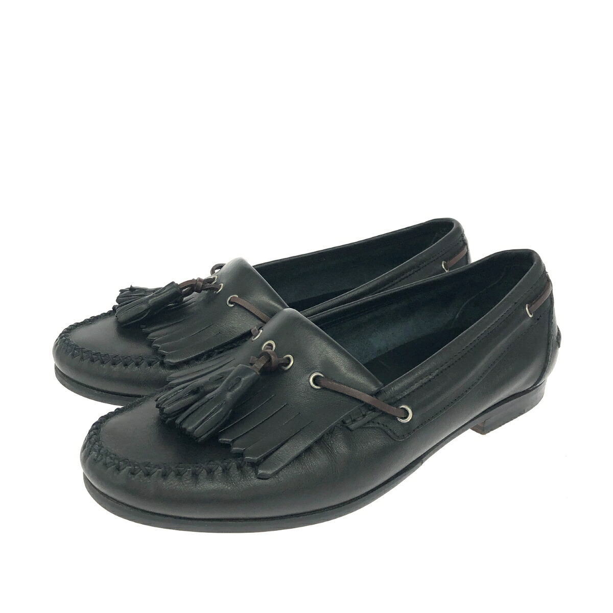 Salvatore Ferragamo サルヴァトーレフェラガモ ローファー 良好 表記サイズ:6 1/2EE フリンジ/レザー ブラック レディース【中古】