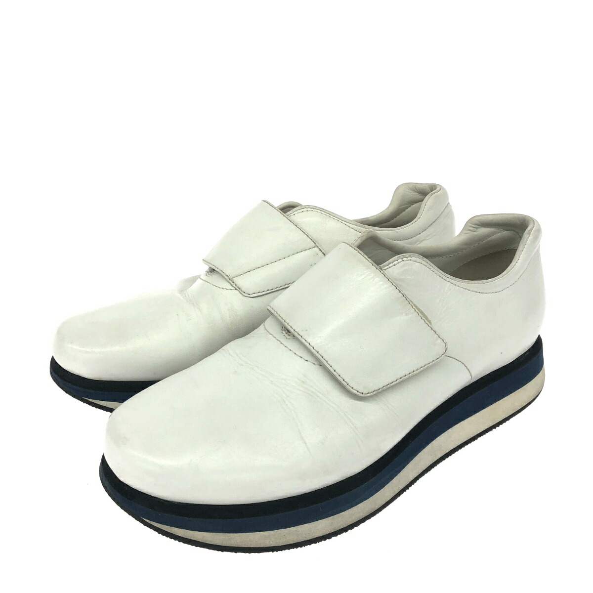 PRADA プラダ スリッポン ジャンク品 表記サイズ:40 ロゴ/ベルクロ/レザー ホワイト メンズ【中古】
