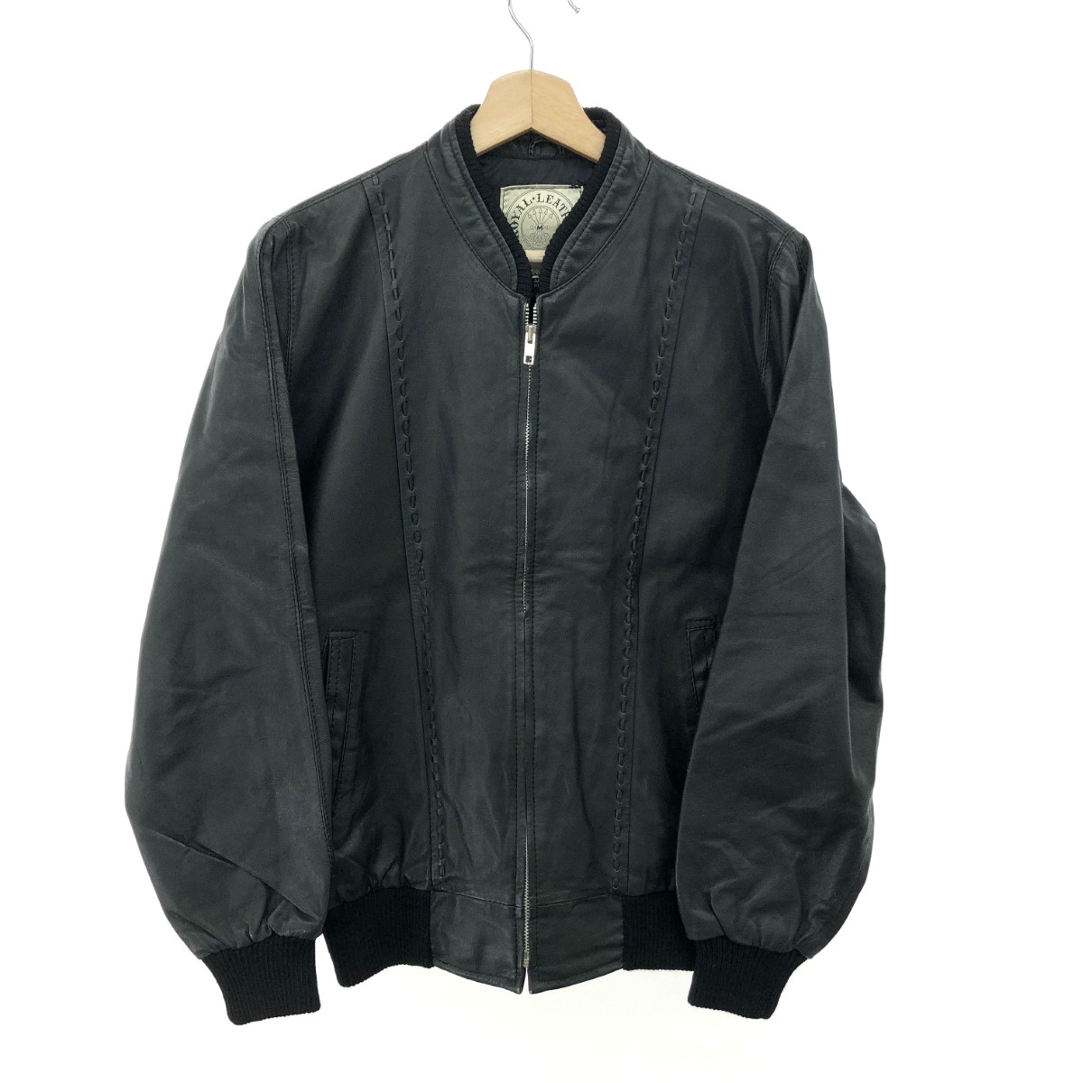 古着 - レザージャケット L ステッチデザイン ブラック メンズ【中古】