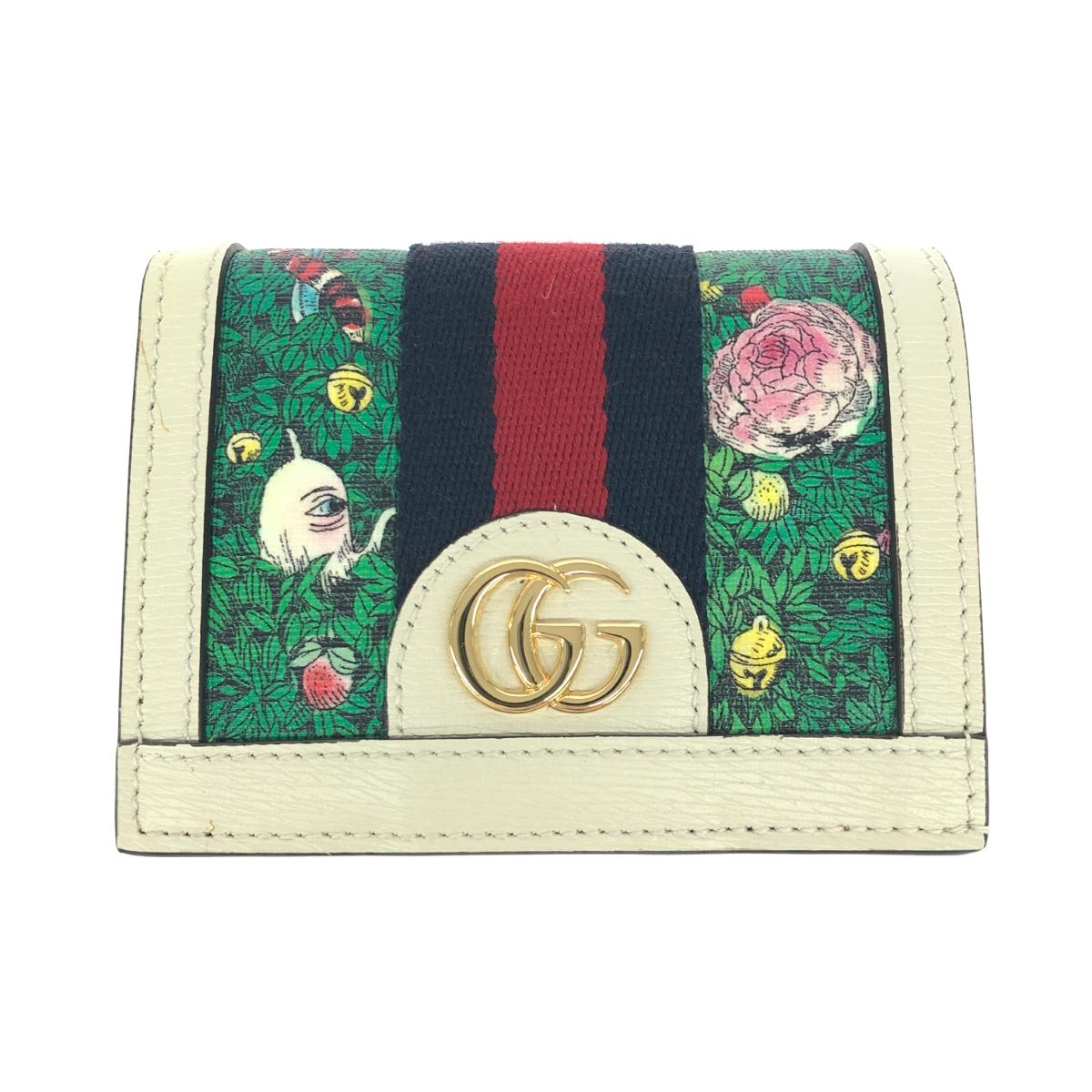 GUCCI グッチ 二つ折り紙入れ/ヒグチユウココラボ   オフィディア/なめし革/GG金具 523 155･0959   白いこと ユニ一発やる【中古】