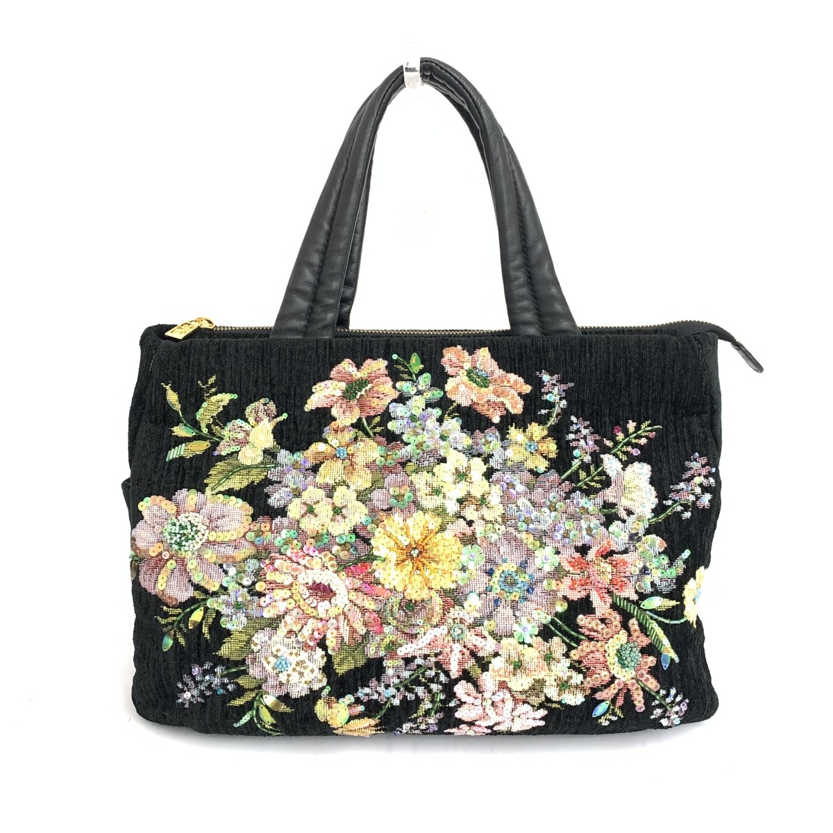 Think Bee シンクビー トートバッグ 良好 ブーケ スパンコール ビーズ ゴブラン織 ブラック レディース【中古】｜リサイクル ティファナ 8,327円