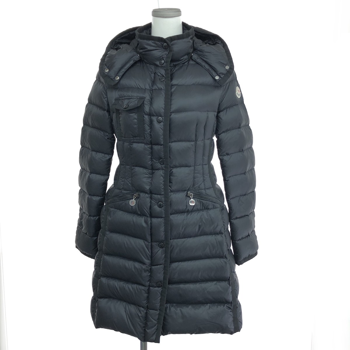 MONCLER モンク線路 落ちこむ厚地の外套/エルミンヌ 好ましい 大きさ:0     黒いこと レディース【中古】