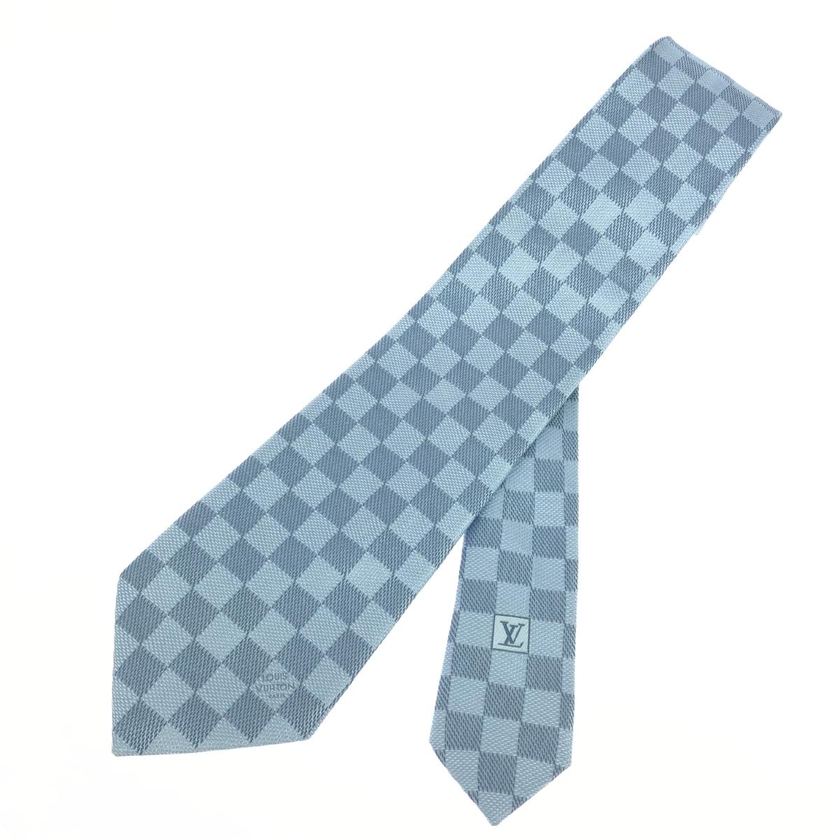 LOUIS VUITTON ルイヴィトン タイ/クラヴァット 好ましい  絹地/ブルークレール M78754/ダミエクラシック   青色 メンズ【中古】