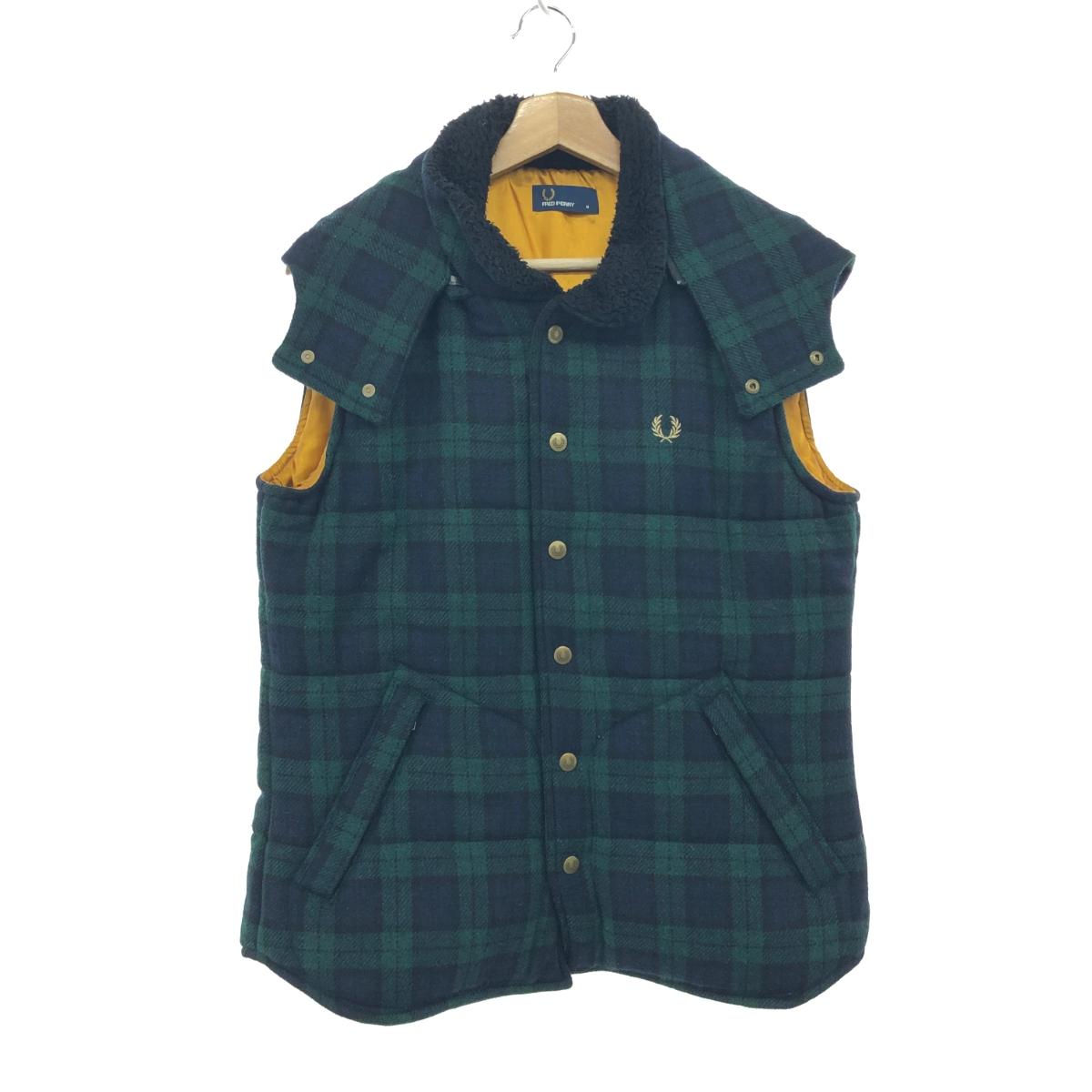 FRED PERRY フレッドペリー フーデッドベスト サイズ:M ウール チェック グリーン メンズ【中古】|リサイクル ティファナ