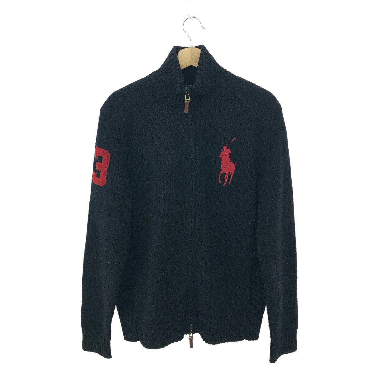 POLO RALPH LAUREN ポロラルフローレン 長袖ドライバーズカーディガン サイズ:M ラムウール/ナンバー/3/ビックポニー ブラック メンズ【中古】｜リサイクル ティファナ