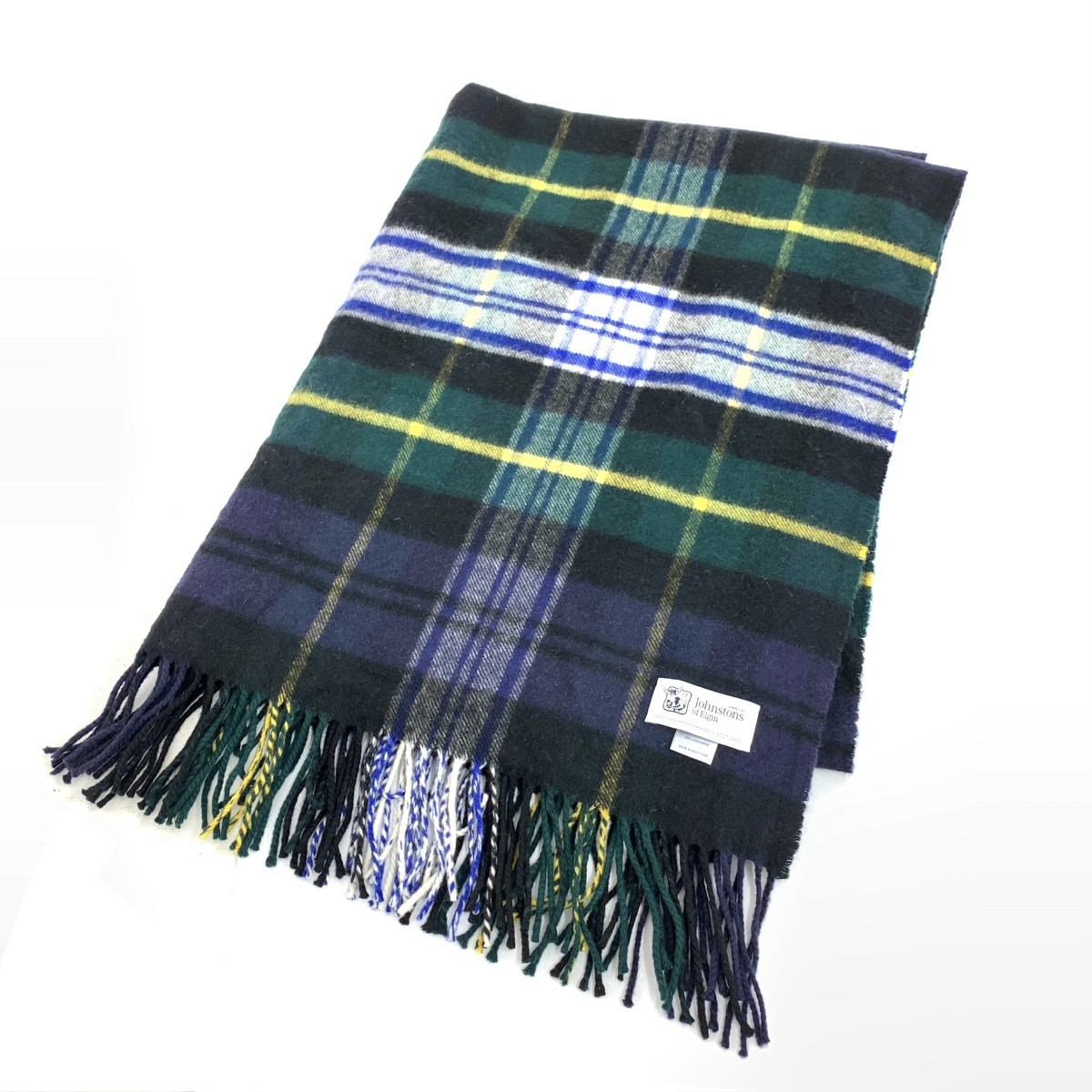 JOHNSTONS OF ELGIN ジョンストンズオブエルガン 大判ストール チェック柄/カシミア100％ ブラック/グリーン ユニセックス【中古】｜リサイクル ティファナ