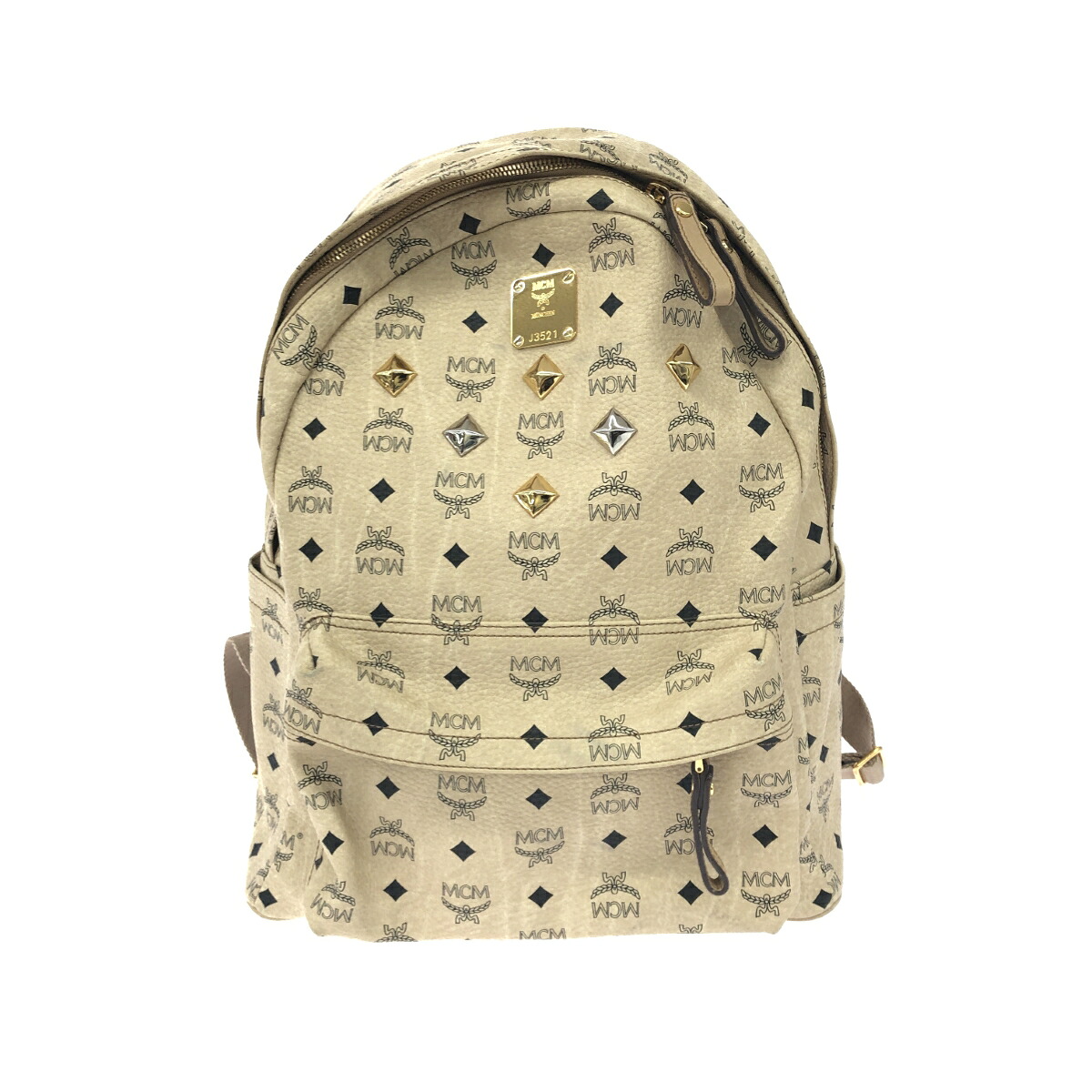 MCM エムシーエム 背嚢/ヴィセトス ロゴグラム   なめし革    ベージュ ユニ一発やる【中古】