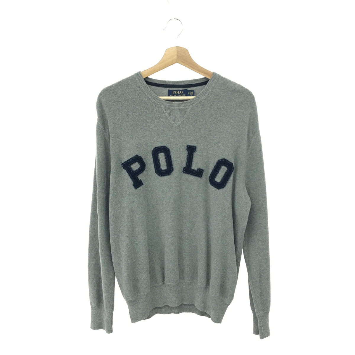 POLO RALPH LAUREN ポロラルフローレン クルーネックニット  大きさ:M フェルトロゴタイプ/M    薄墨色 メンズ【中古】