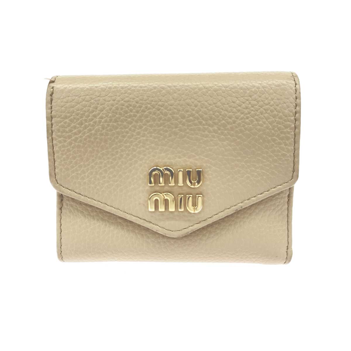 miumiu ミュウミュウ 三つ折り紙入れ   なめし革 5MH043   ベージュ レディース【中古】
