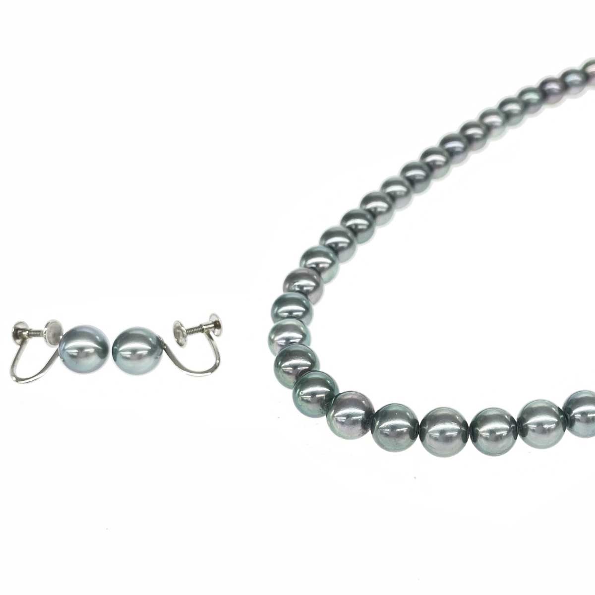 SV首飾り＆イヤリング 思わしい  金具しろがね色 Pt850    青碧薄墨色 レディース【中古】