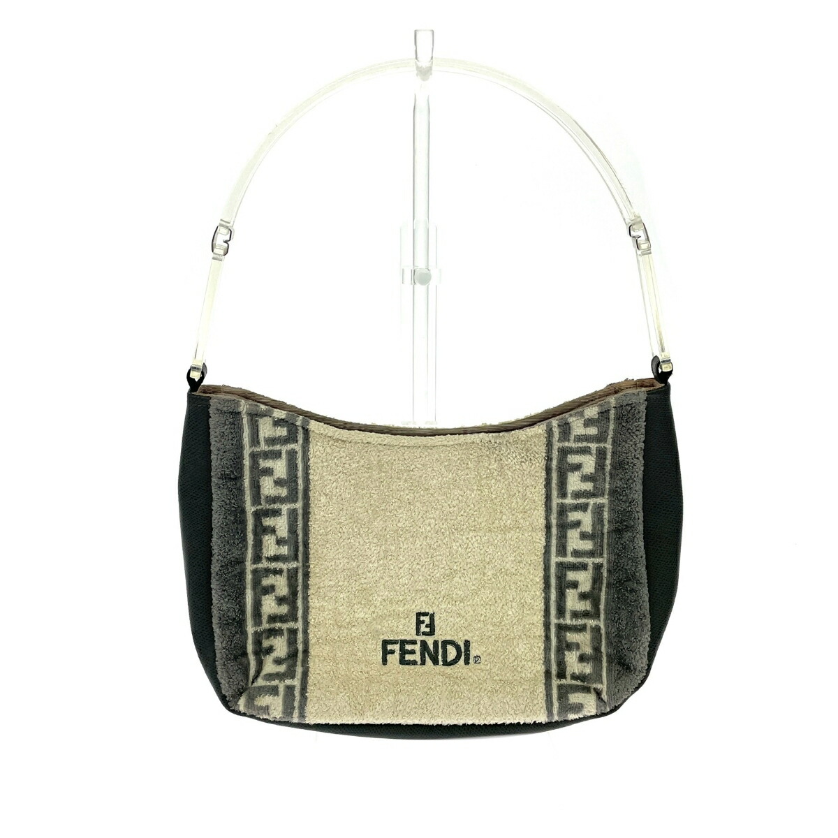 FENDI フェンディ 壱ショルダーバッグ   プラハンドル パイル地 FFロゴタイプ ズッカ   白いこと/薄墨色 レディース【中古】