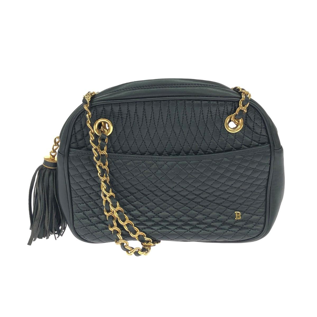 BALLY バリー チェーン店ショルダーバッグ   Wチェーン店 キルティング なめし革 ヴィンテージ タッセル   黒いこと レディース【中古】