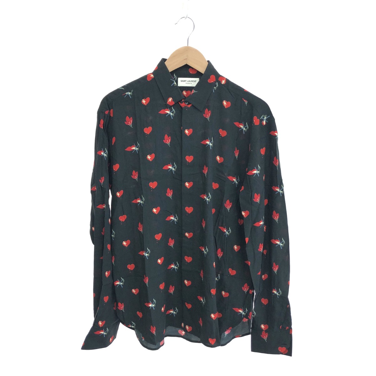 SAINT LAURENT PARIS サンローランパリ 長袖プルオーバー  大きさ:40 NO SMORKING HEART SHIRT S09V 481867   黒いこと メンズ【中古】