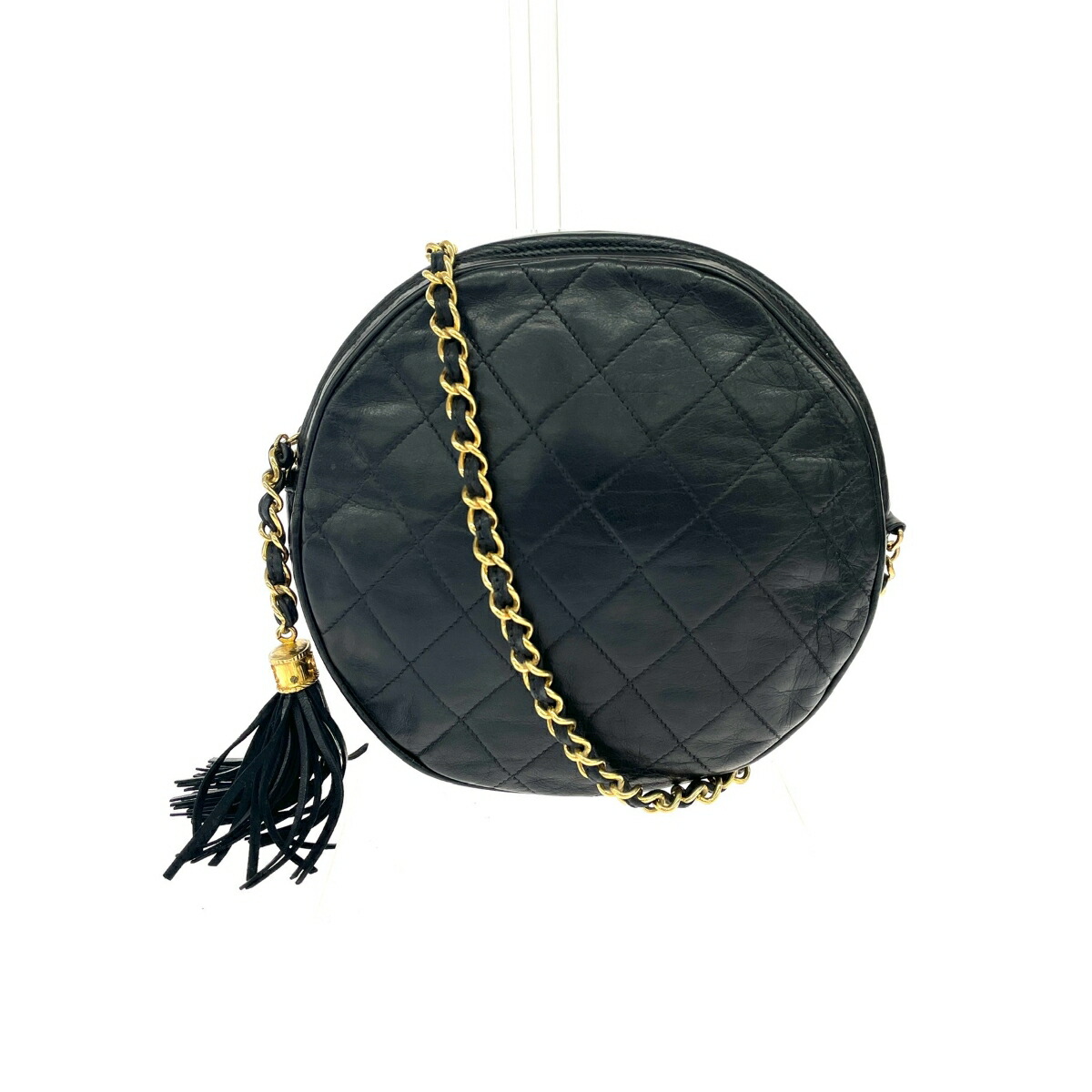 CHANEL シャネル チェーン店ショルダーバッグ   ラウンド型 子ヒツジ人はだ 黒いこと フリンジマトラッセ   黒いこと レディース【中古】