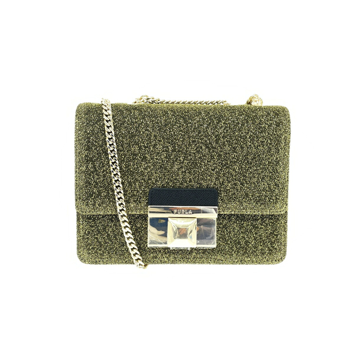 FURLA フルラ ヴェネレミニクロスボディ 新品負けず劣らず  ラメ グリッター 繻子    ゴールド色合い レディース【中古】