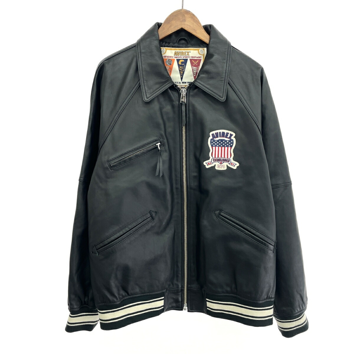 AVIREX アヴィレックス ライトシグネチャーレザージャケット 好ましい 2XL  783-4950016   黒いこと メンズ【中古】