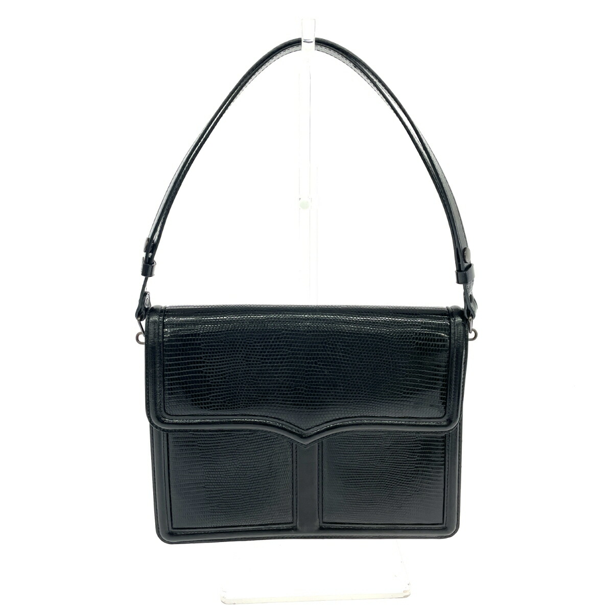 YvesSaintLaurent(YSL) イヴサンローラン 虚蝉ショルダーバッグ   YSLロゴタイプ リザードスキン ヴィンテージ   黒いこと レディース【中古】