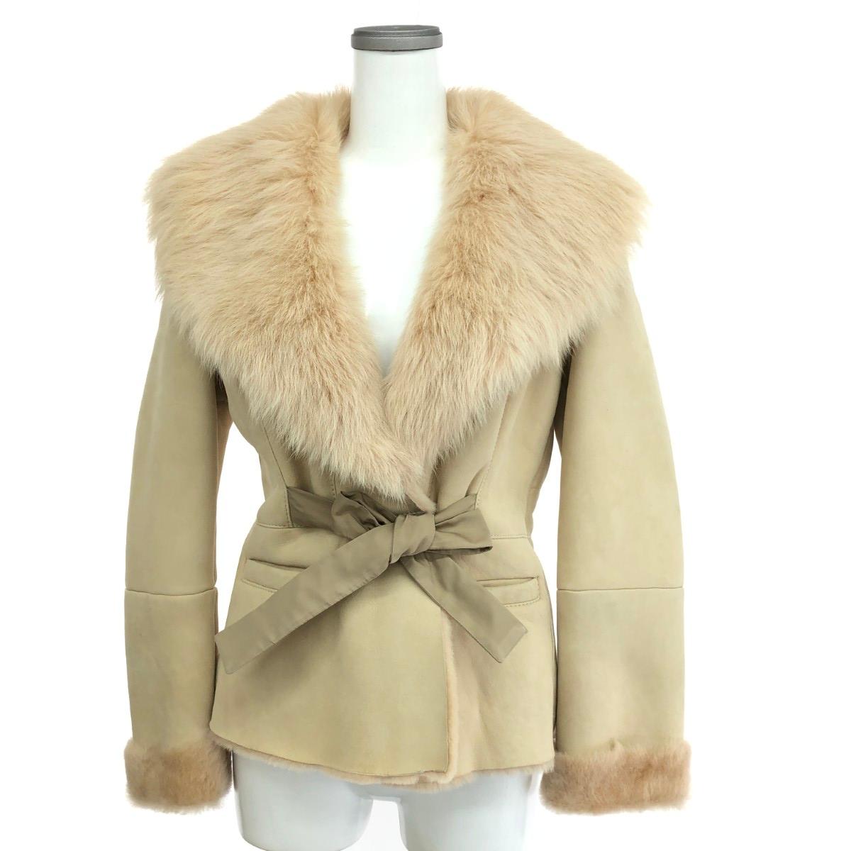 MAX MARA マックスマーラ シアリングムートンジャケット 未当て嵌める品 大きさ:38 シュロの葉ひな形    ベージュ レディース【中古】