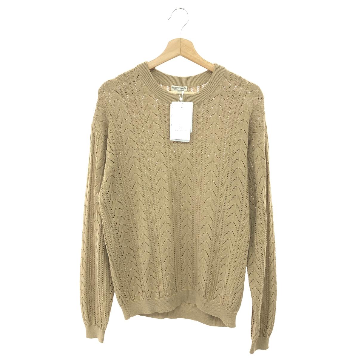 BEAUTY\u0026YOUTH もの言う花\u0026ユースユナイテッドアローズ アイレットパターンクルーネックニット 新品負けず劣らず 大いさ:L 長袖    ベージュ メンズ【中古】